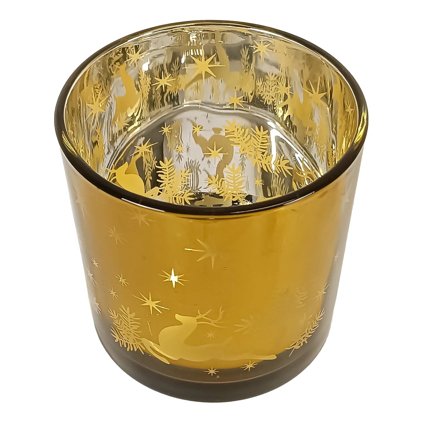 560ml - Mónaco Vaso de vidrio para velas - Dorado con Silueta de Estrellas Renos Navideñas - Candle Craft