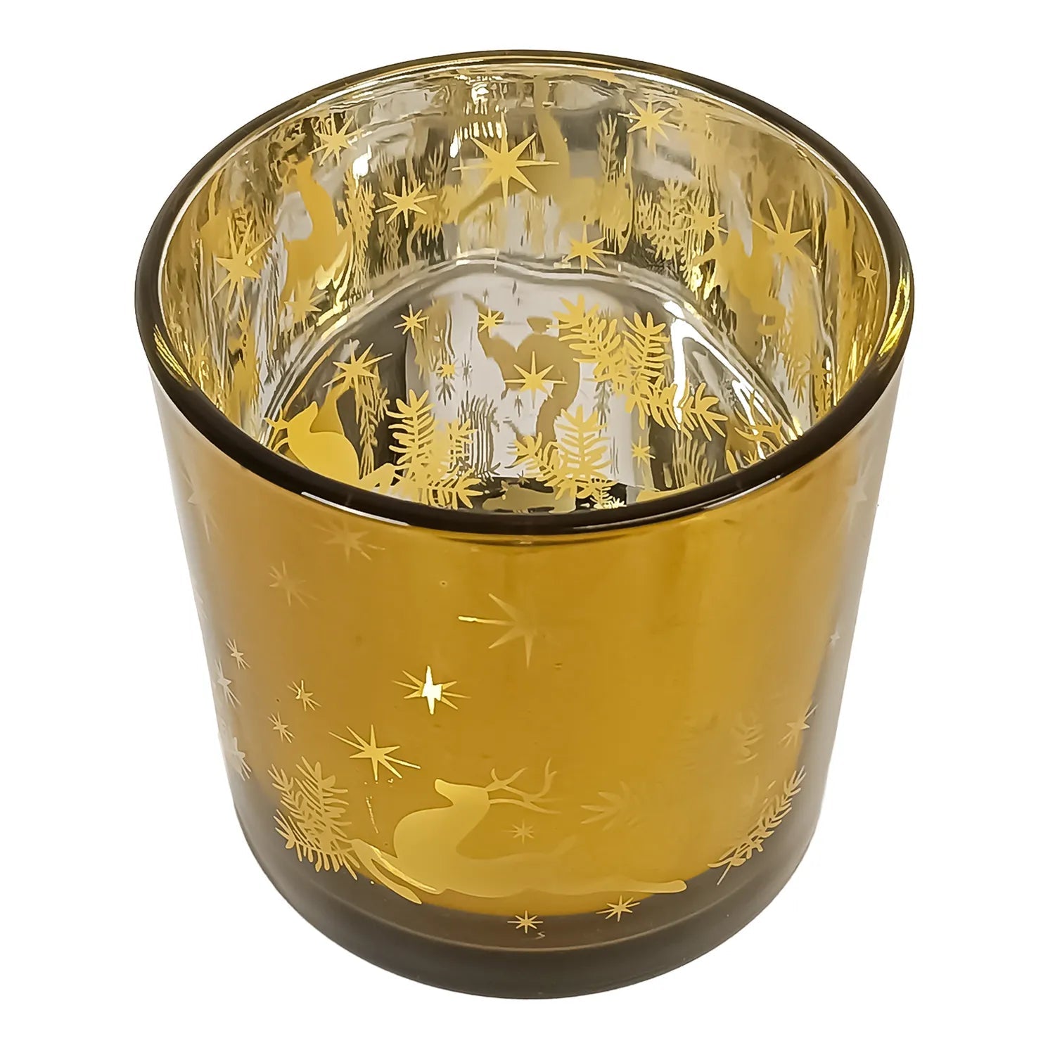 560ml - Mónaco Vaso de vidrio para velas - Dorado con Silueta de Estrellas Renos Navideñas - Candle Craft