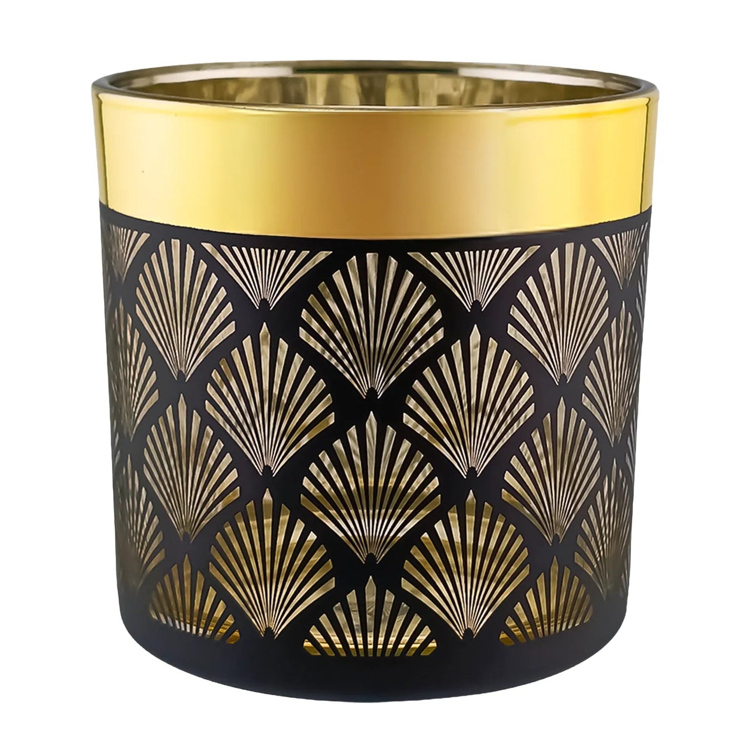 560ml - Mónaco Vaso de vidrio para velas - Dorado Metalico / Negro Mate con Silueta de Mandalas - Candle Craft