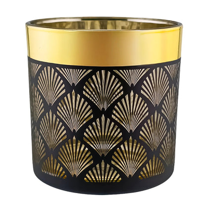 560ml - Mónaco Vaso de vidrio para velas - Dorado Metalico / Negro Mate con Silueta de Mandalas - Candle Craft