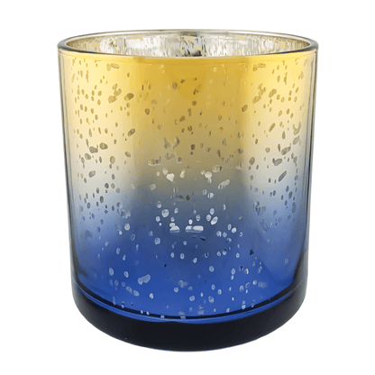 560ml - Mónaco Vaso de vidrio para velas - Dorado y Azul con Salpicaduras Metálico - Candle Craft
