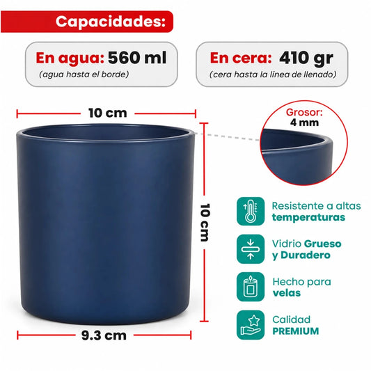 560ml - Mónaco Vaso de vidrio para velas - Frasco Gris Carbón Mate - Candle Craft