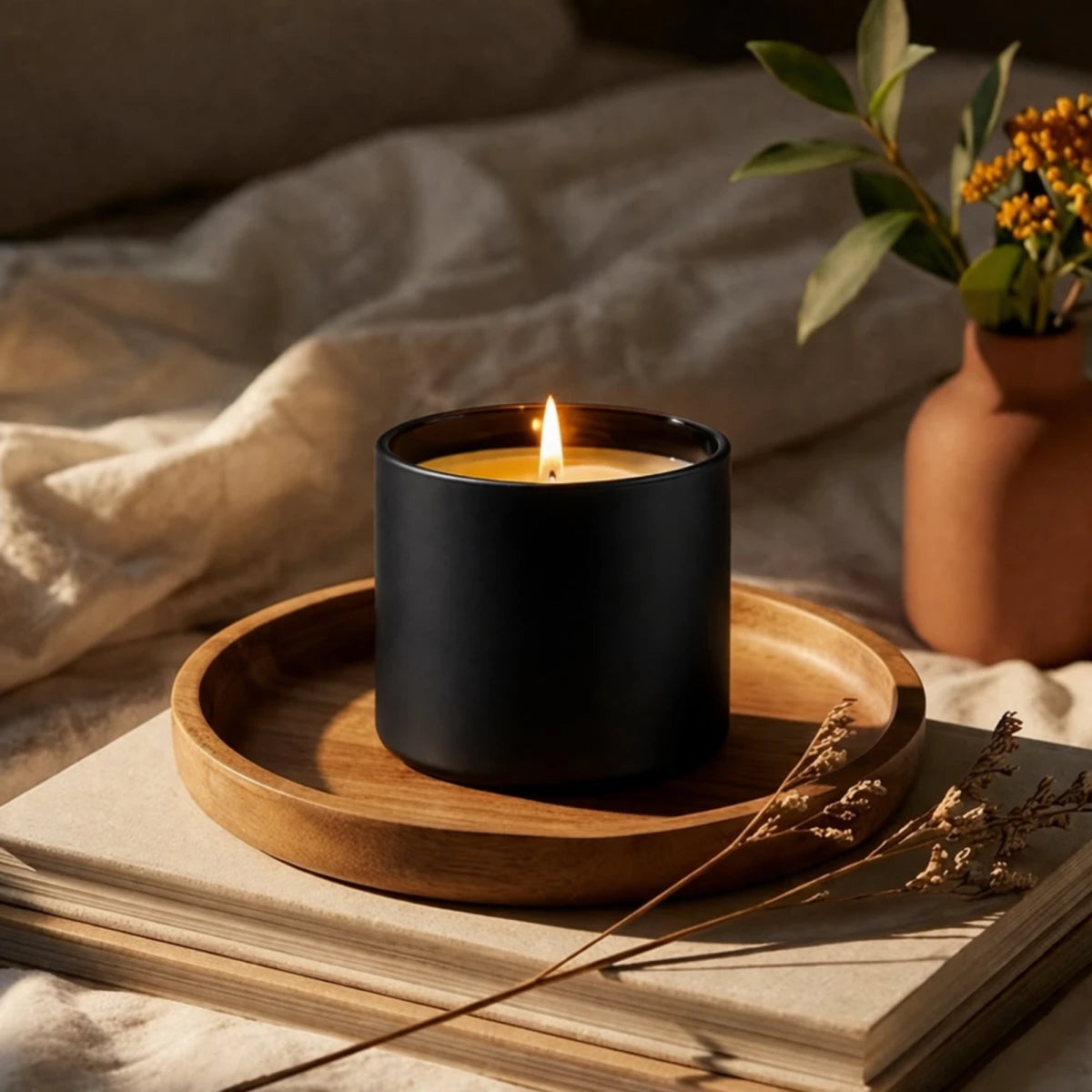 560ml - Mónaco Vaso de vidrio para velas - Frasco Negro Mate - Candle Craft