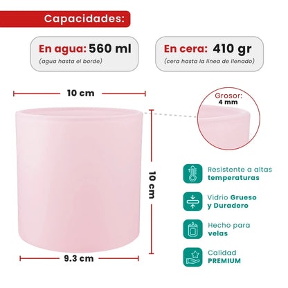 560ml - Mónaco Vaso de vidrio para velas - Frasco Rosa Pastel - Mate - Candle Craft