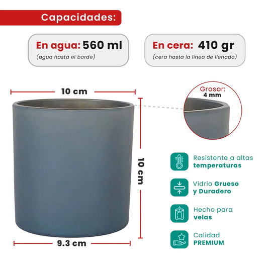 560ml - Mónaco Vaso de vidrio para velas - Gris Carbón Mate - Candle Craft