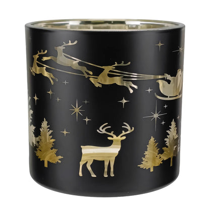 560ml - Mónaco Vaso de vidrio para velas - Negro Mate / Metálico con Siluetas de Pino y Reno - Candle Craft