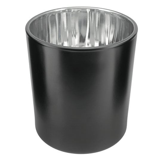 560ml - Mónaco Vaso de vidrio para velas - Negro Mate / Plata Metálico - Candle Craft