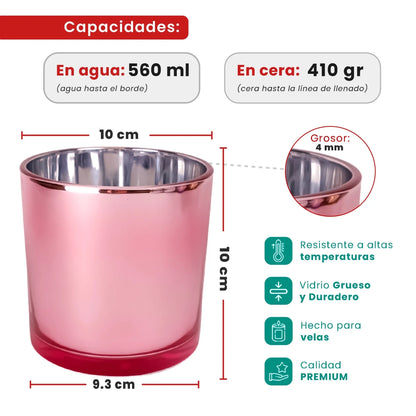 560ml - Mónaco Vaso de vidrio para velas - Rosa - Metálico - Candle Craft