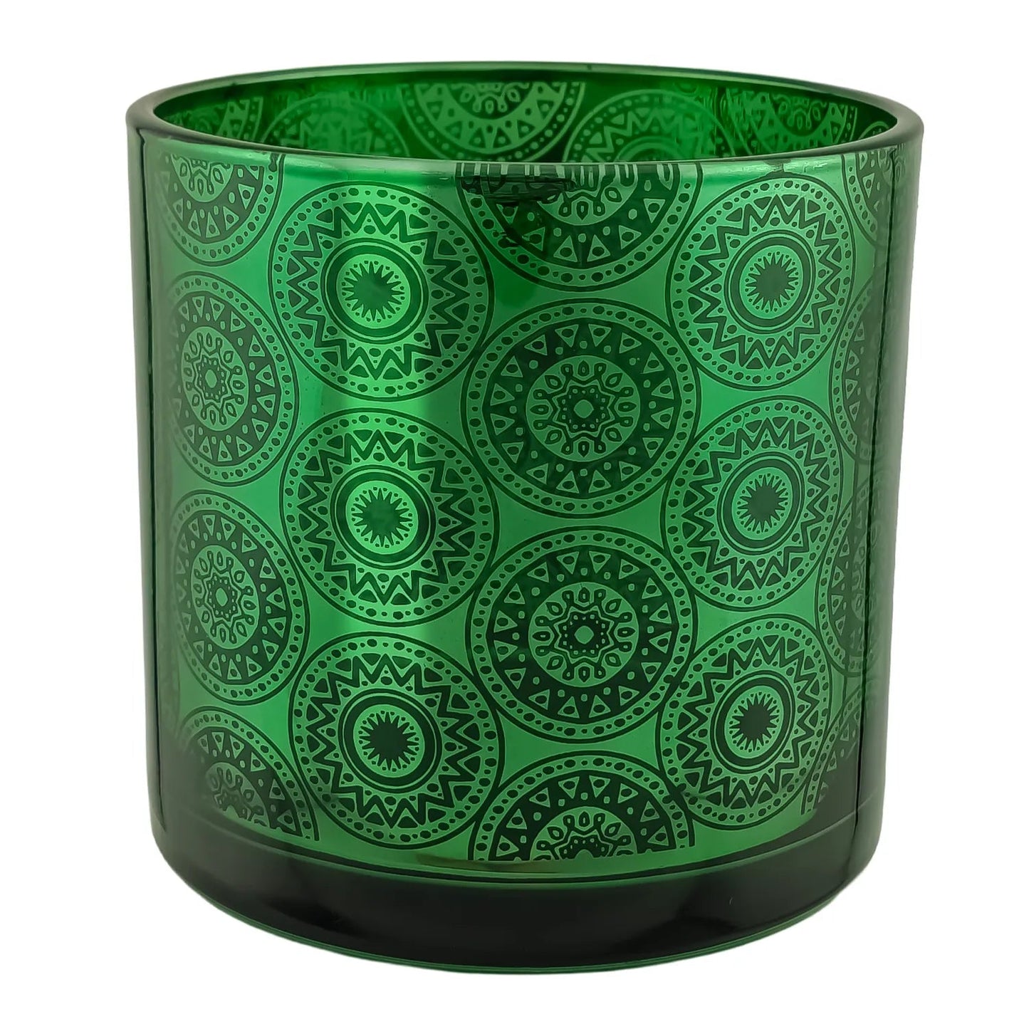 560ml - Mónaco Vaso de vidrio para velas - Verde / Negro con Mandalas Zen Paz Vaso para Vela Meditación Metálico - Candle Craft