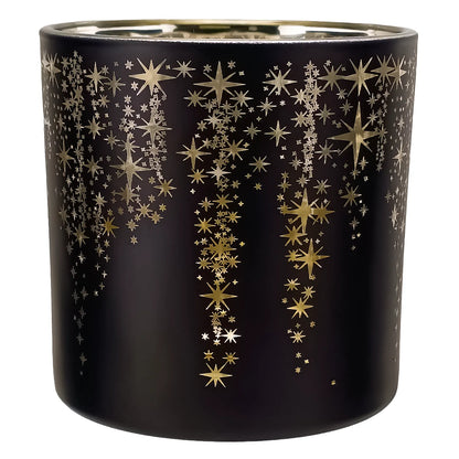 560ml - Mónaco Vaso de vidrio para velas - Negro Mate / Metálico con Siluetas de Estrellas
