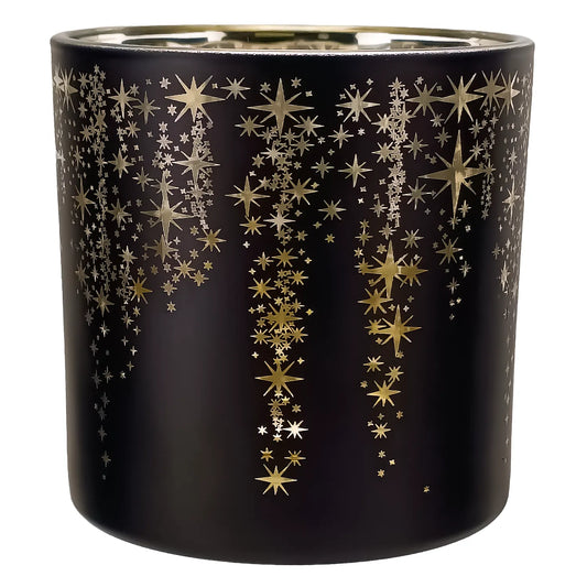 560ml - Mónaco Vaso de vidrio para velas - Negro Mate / Metálico con Siluetas de Estrellas