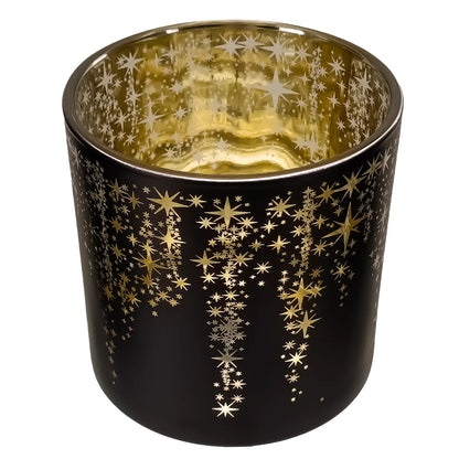 560ml - Mónaco Vaso de vidrio para velas - Negro Mate / Metálico con Siluetas de Estrellas