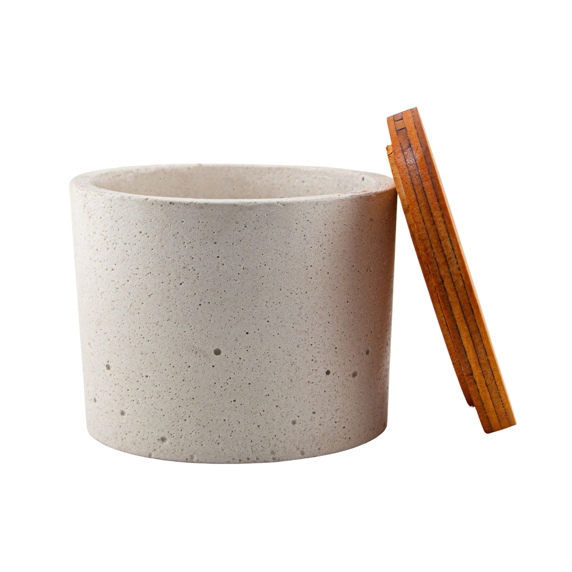 590ml - Carrara Vaso de Concreto para velas con Tapa de Madera - Blanco - Candle Craft
