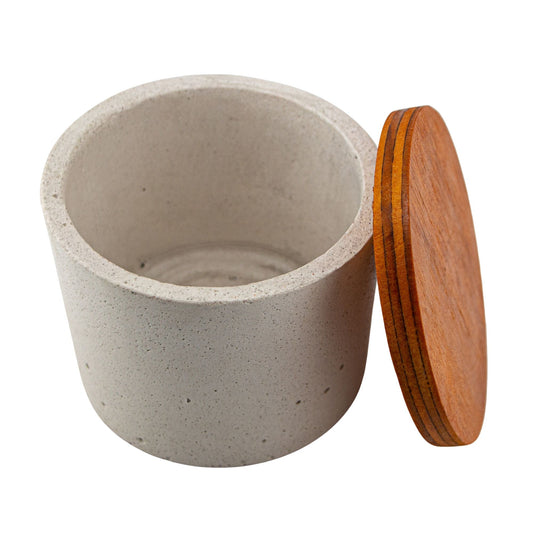 590ml - Carrara Vaso de Concreto para velas con Tapa de Madera - Blanco - Candle Craft
