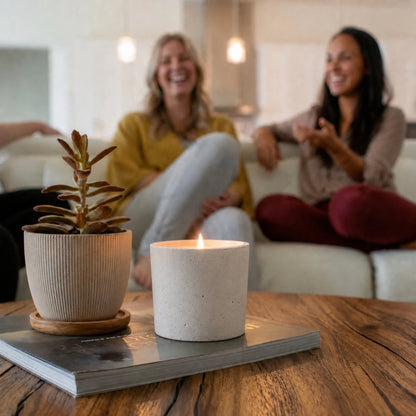 590ml - Carrara Vaso de Concreto para velas con Tapa de Madera - Frasco Blanco - Candle Craft