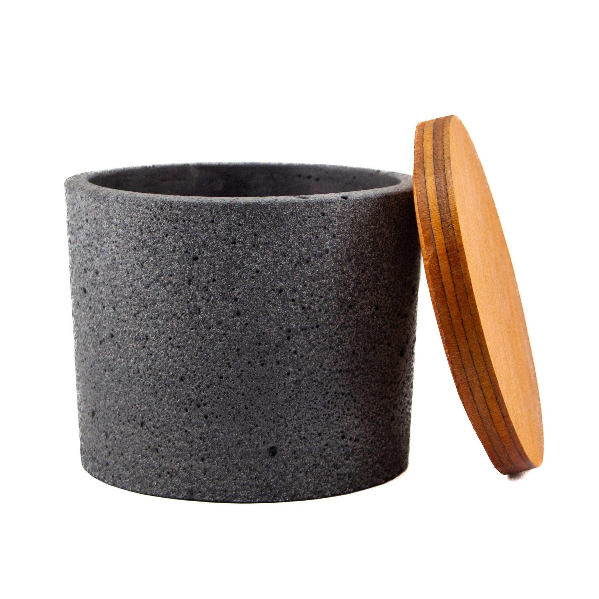 590ml - Carrara Vaso de Concreto para velas con Tapa de Madera - Gris - Candle Craft