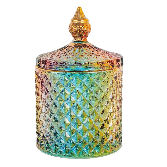 600ml - París Vaso de lujo de vidrio para velas - Arcoíris con Oro - Candle Craft