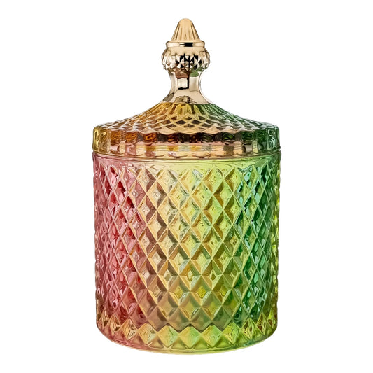600ml - París Vaso de lujo de vidrio para velas - Frasco Arcoíris con Oro - Candle Craft
