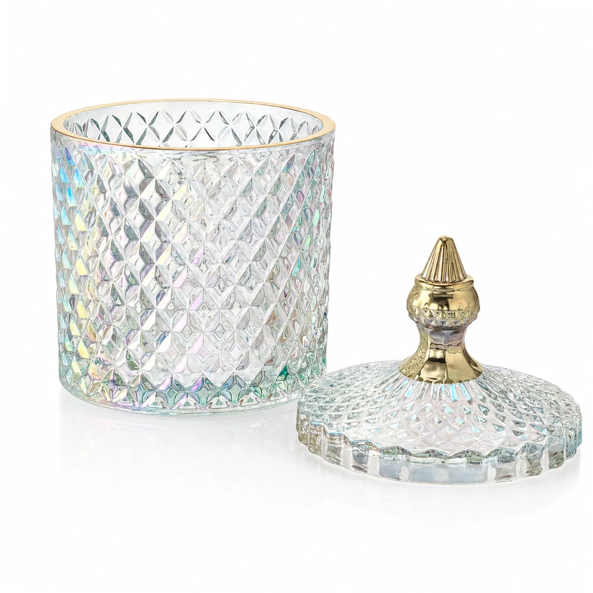 600ml - París Vaso de lujo de vidrio para velas - Frasco Tornasol Brillante con Oro - Candle Craft