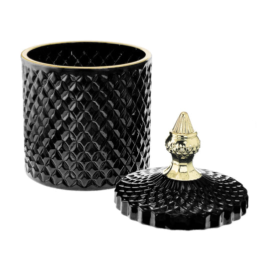600ml - París Vaso de lujo de vidrio para velas - Negro Brillante con Oro - Candle Craft