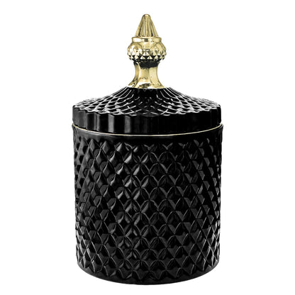 600ml - París Vaso de lujo de vidrio para velas - Negro Brillante con Oro - Candle Craft