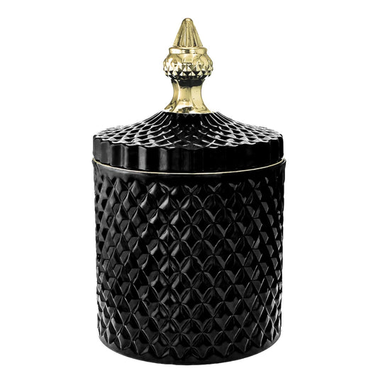 600ml - París Vaso de lujo de vidrio para velas - Negro Brillante con Oro - Candle Craft