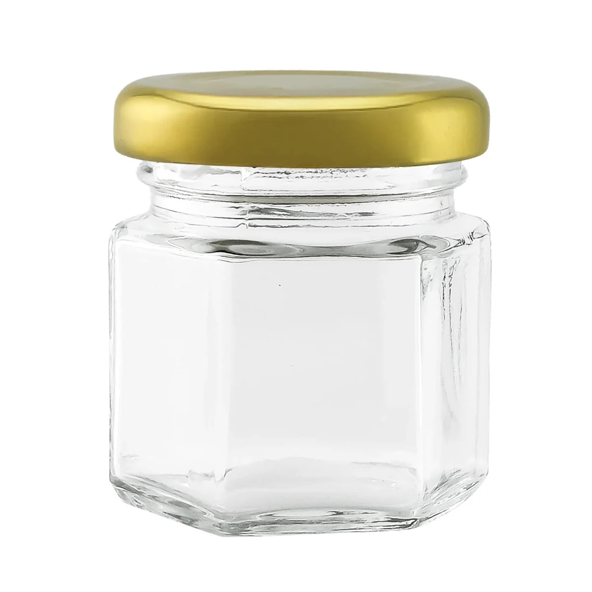 60ml - Vaso de Vidrio Hexagonal para Velas - Frasco con Tapa Dorada de Aluminio - Candle Craft