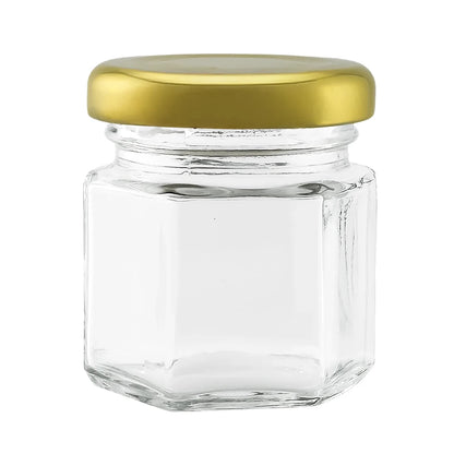 60ml - Vaso de Vidrio Hexagonal para Velas - Frasco con Tapa Dorada de Aluminio - Candle Craft