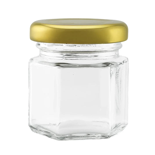 60ml - Vaso de Vidrio Hexagonal para Velas - Frasco con Tapa Dorada de Aluminio - Candle Craft