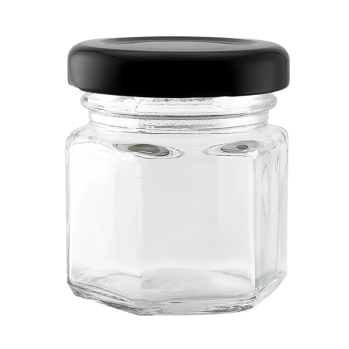 60ml - Vaso de Vidrio Hexagonal para Velas - Frasco con Tapa Negra Brillante de Aluminio - Candle Craft