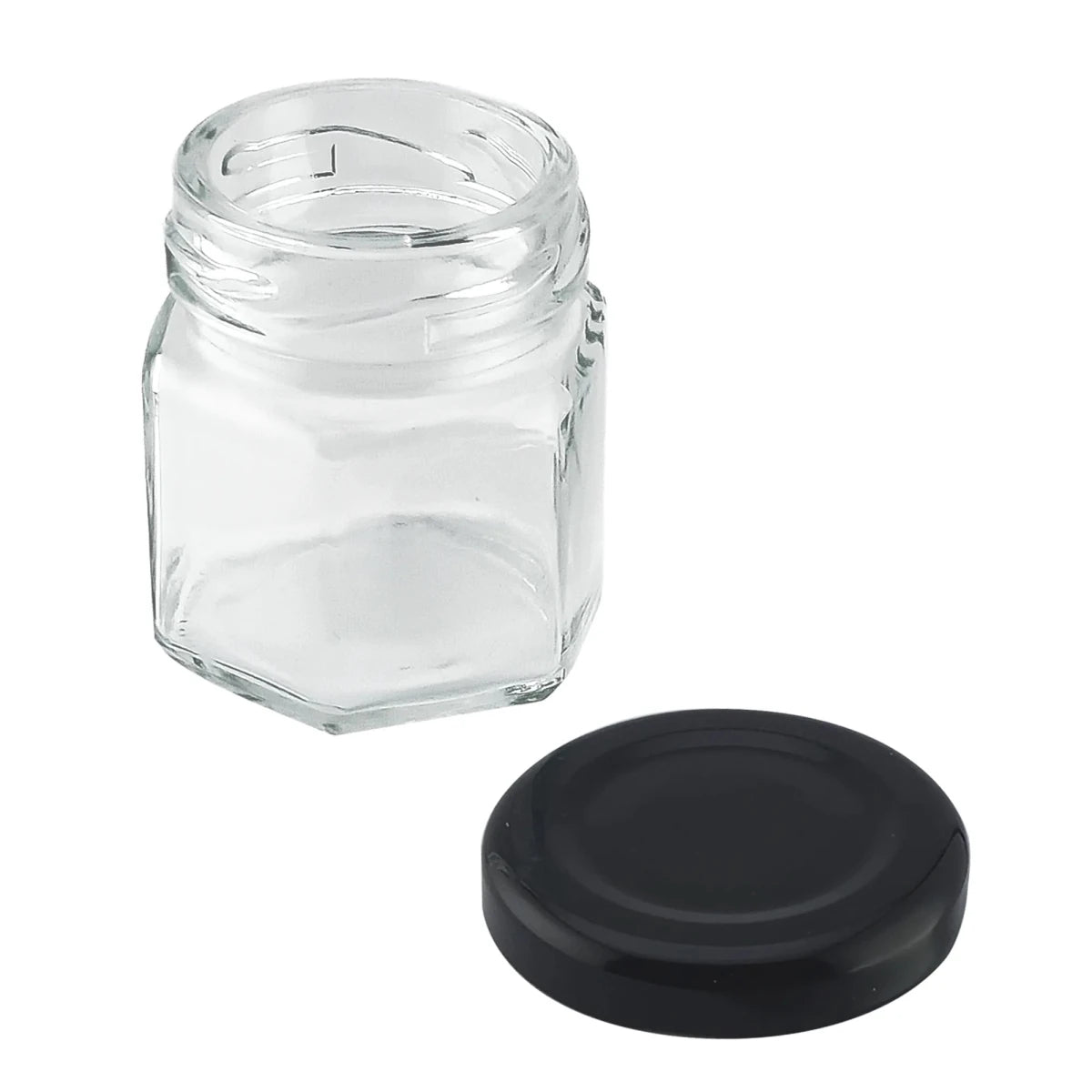 60ml - Vaso de Vidrio Hexagonal para Velas - Frasco con Tapa Negra Brillante de Aluminio - Candle Craft