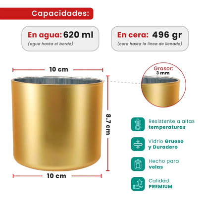 620ml - Mónaco Vaso de vidrio para velas - Inspirado en Bath Body Works® / White Barn® - Dorado Claro Mate / Metálico - Candle Craft