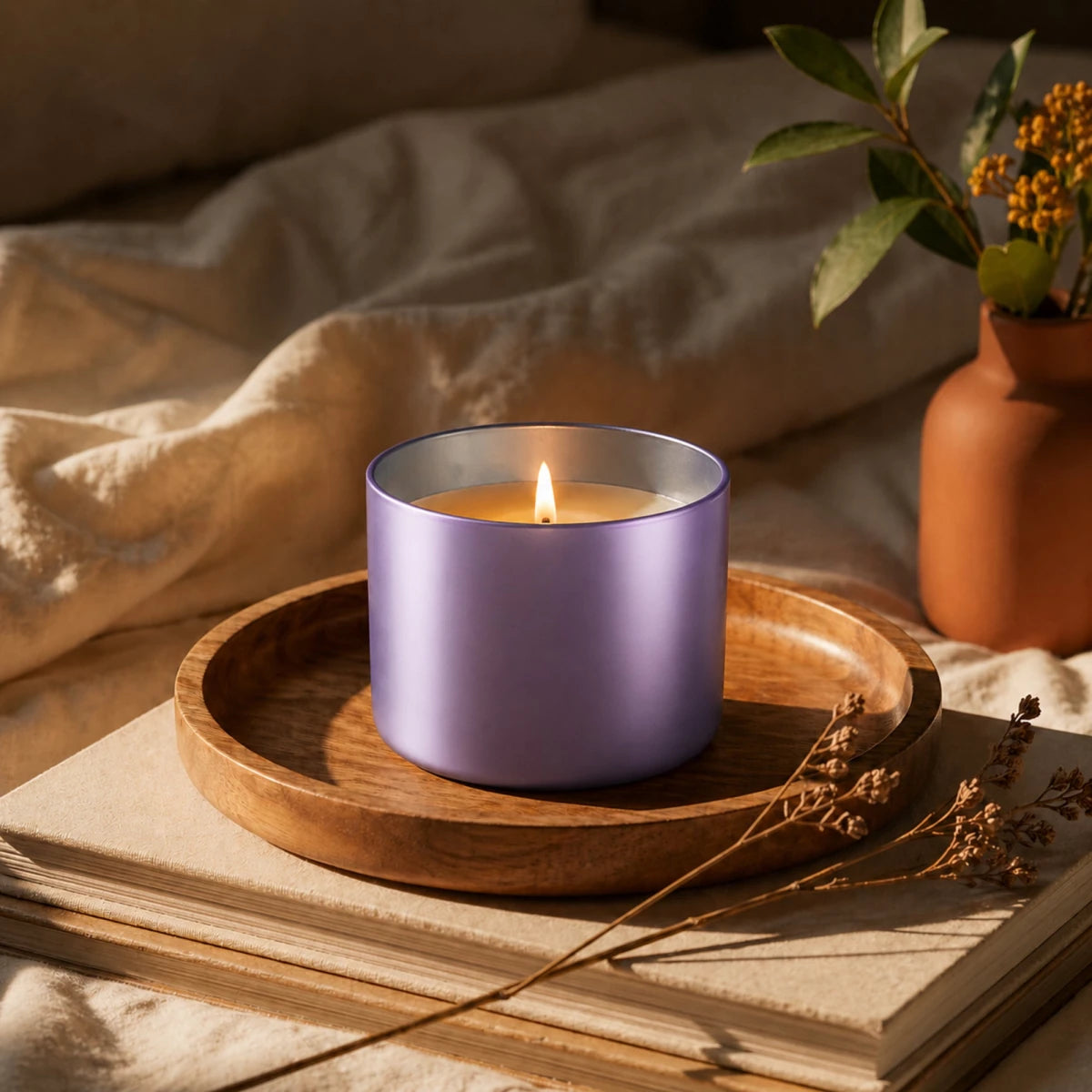 620ml - Mónaco Vaso de vidrio para velas - Inspirado en Bath Body Works® / White Barn® - Frasco Morado Claro Mate / Metállico - Candle Craft