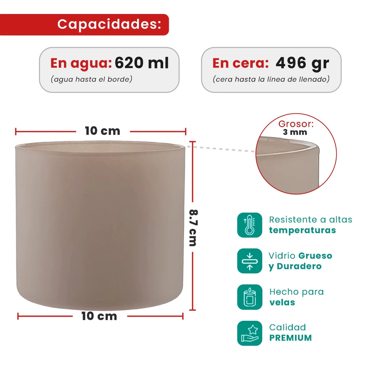 620ml - Mónaco Vaso de vidrio para velas - Inspirado en Bath Body Works® / White Barn® - Gris / Café Mate - Candle Craft