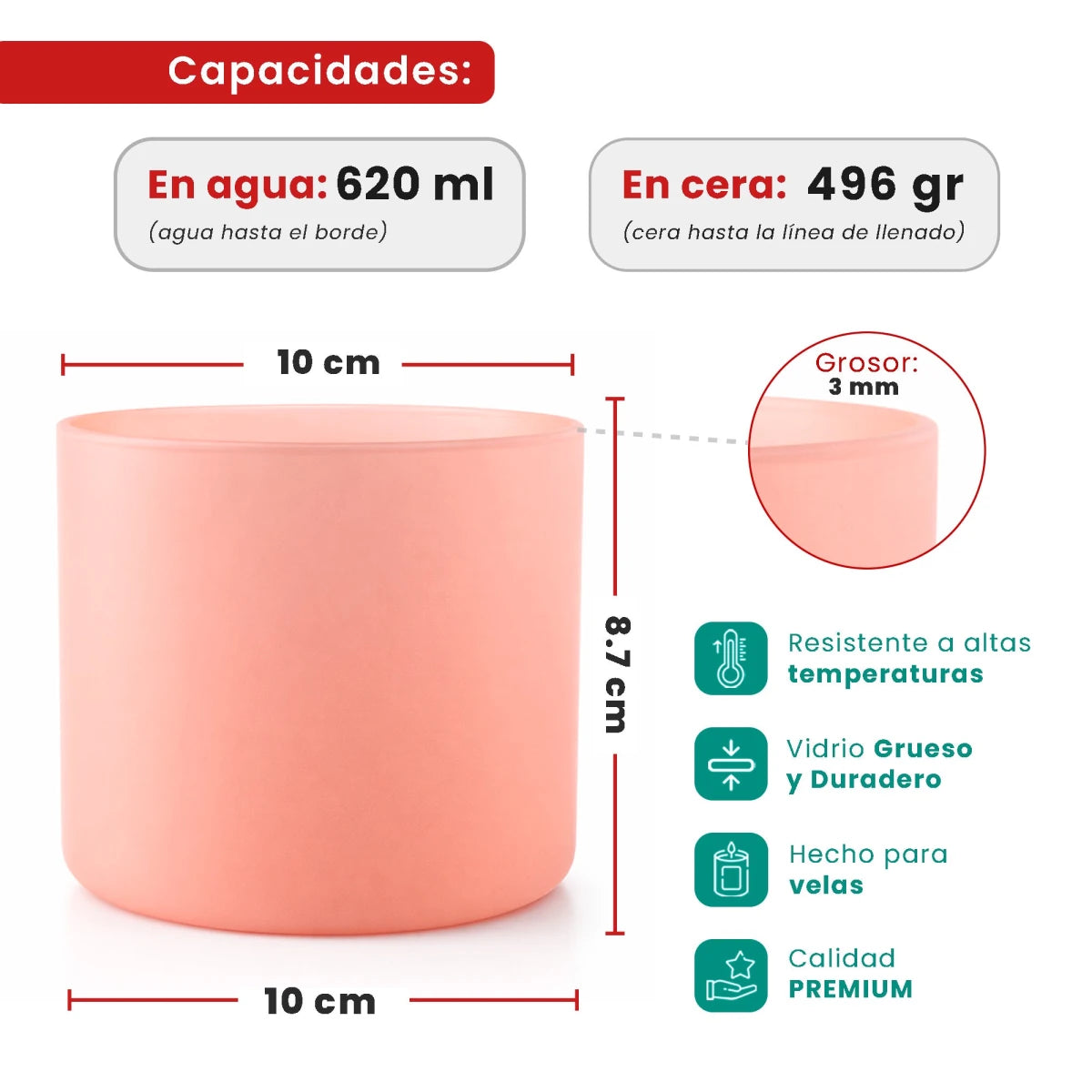620ml - Mónaco Vaso de vidrio para velas - Inspirado en Bath Body Works® / White Barn® - Rosa - Champagne Toast - Candle Craft