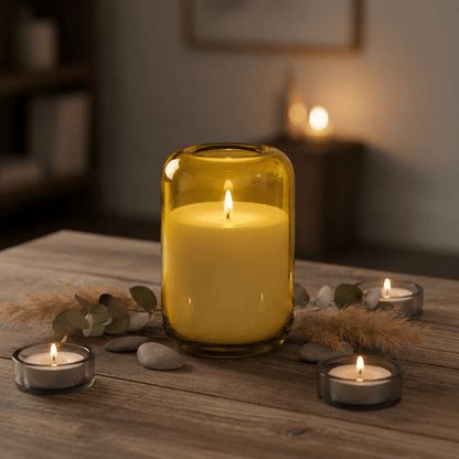 650ml - Florencia Vaso / Cilindro de vidrio soplado artesanal - Frasco Ámbar Claro Transparente - Hecho a mano - Candle Craft