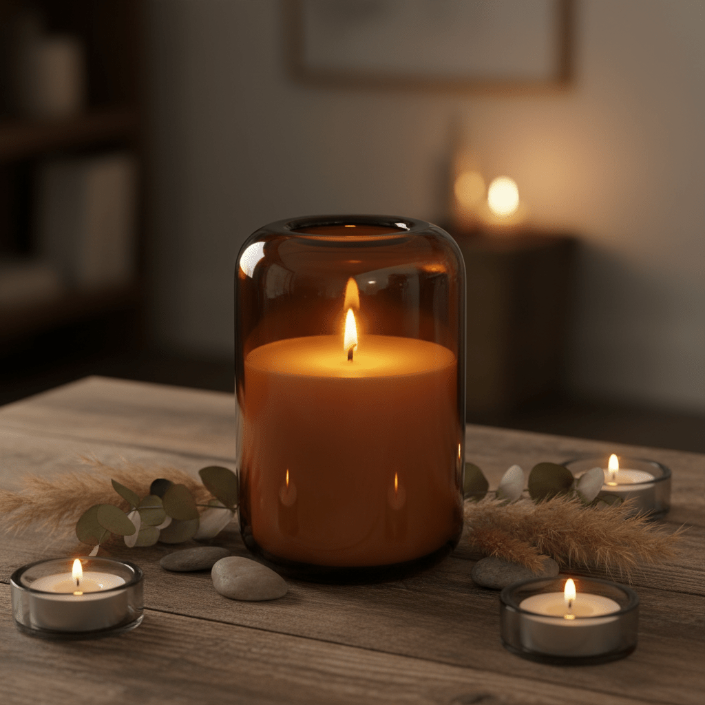 650ml - Florencia Vaso / Cilindro de vidrio soplado artesanal - Frasco Ámbar Transparente - Hecho a mano - Candle Craft