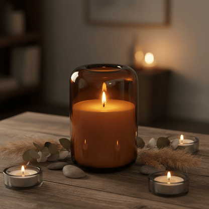 650ml - Florencia Vaso / Cilindro de vidrio soplado artesanal - Frasco Ámbar Transparente - Hecho a mano - Candle Craft
