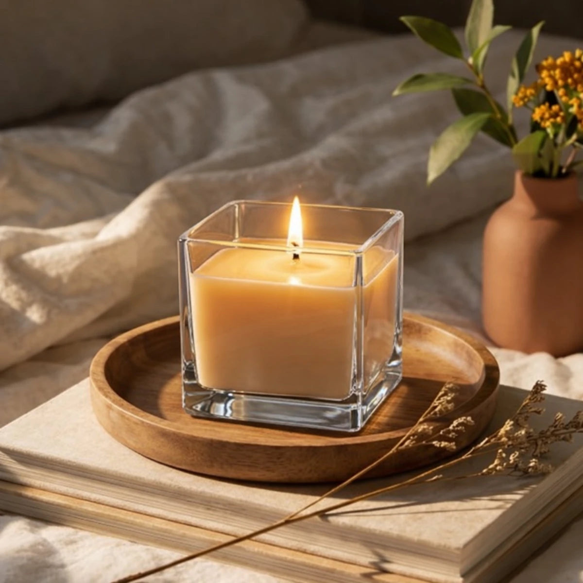 680ml - Glasgow Vaso cuadrado de vidrio para velas cubo - Frasco Cristal Transparente - Candle Craft