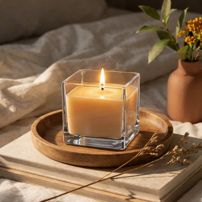 680ml - Glasgow Vaso cuadrado de vidrio para velas cubo - Frasco Cristal Transparente - Candle Craft