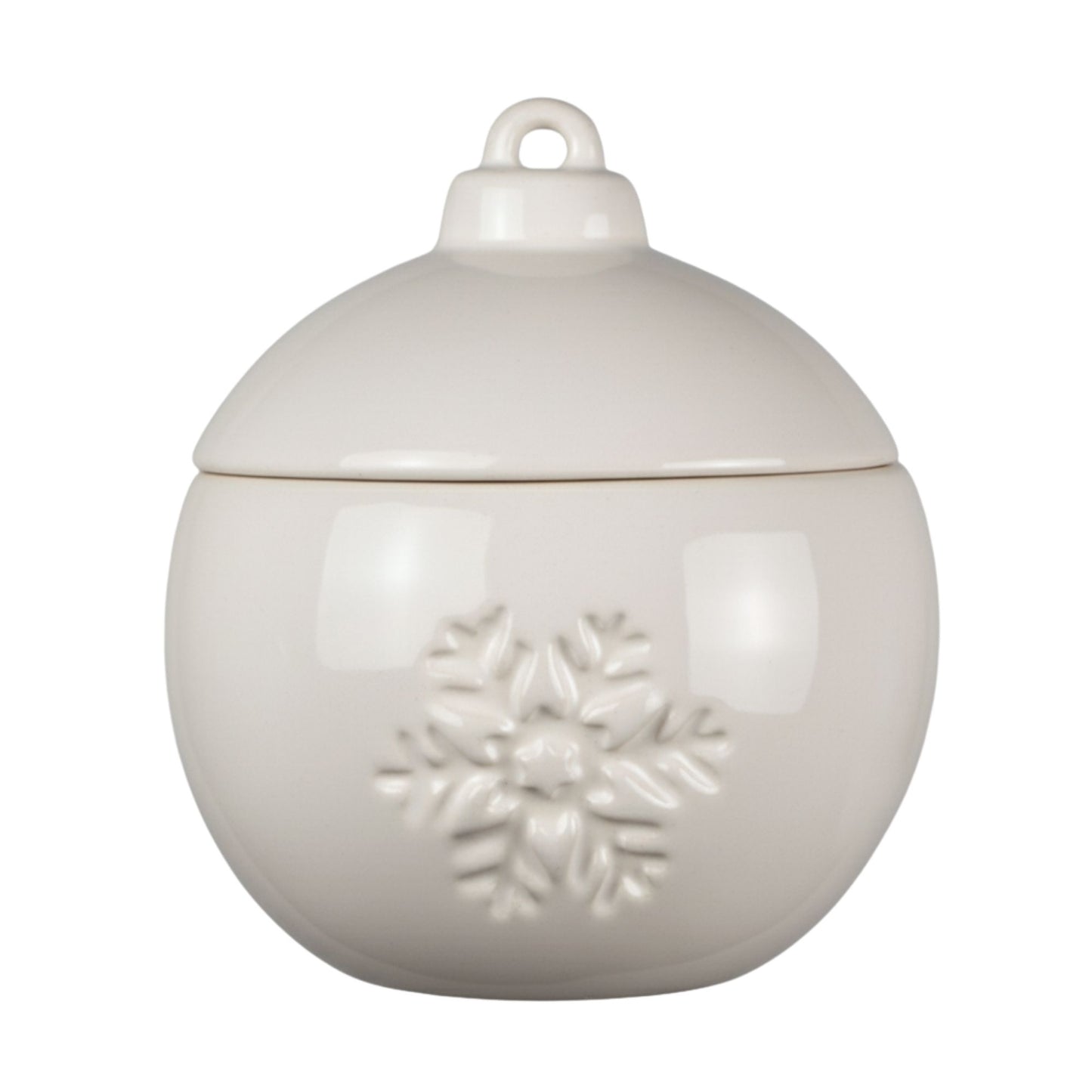 Esfera Navideña de Cerámica con Relieve de Copo de Nieve – Vasos para Velas Navideñas 220 ml - Blanca (Edición Especial de Navidad)