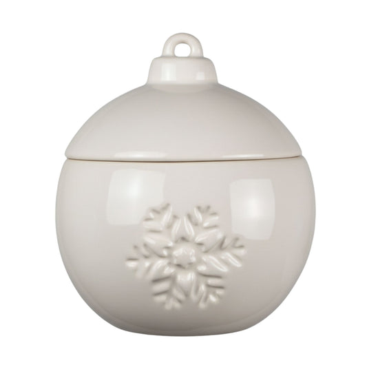 Esfera Navideña de Cerámica con Relieve de Copo de Nieve – Vasos para Velas Navideñas 220 ml - Blanca (Edición Especial de Navidad)
