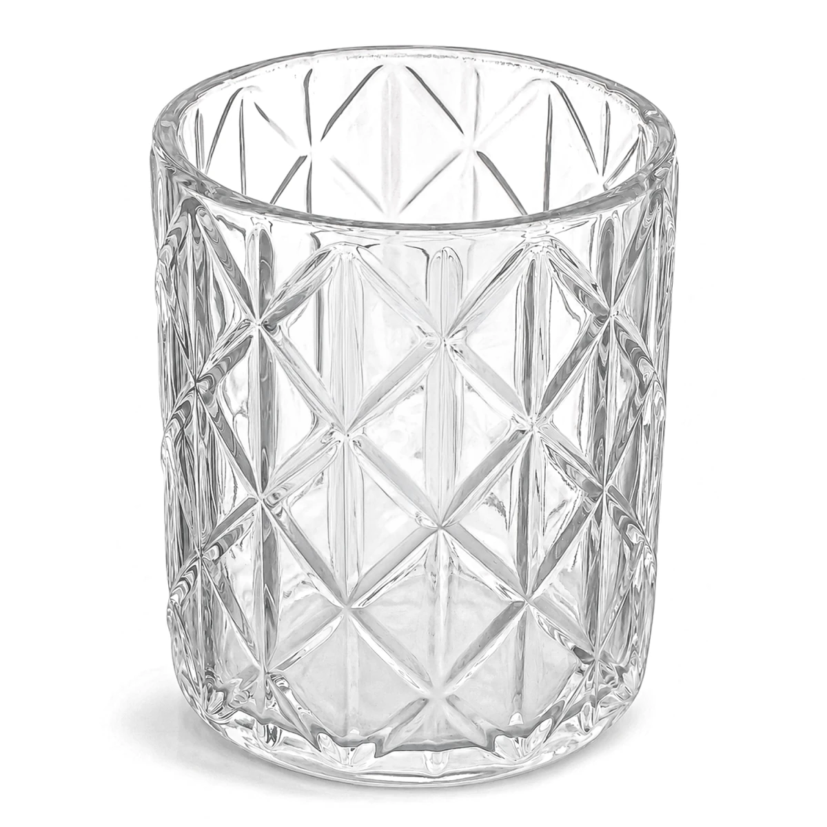 700ml - Mónaco Vaso de Vidrio Diseño Diamante - Vaso con Rombos para Velas - Cristal Transparente - Candle Craft
