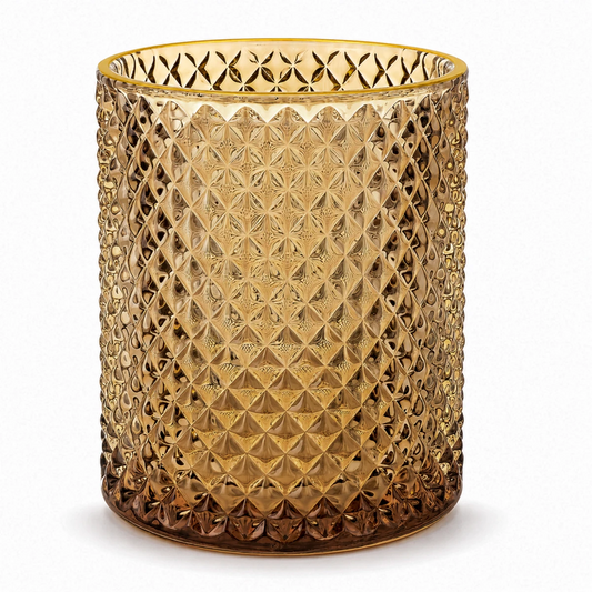 700ml - Paris Vaso de Vidrio con diseño Diamante - Frasco para Velas - Ámbar Transparente con Oro - Candle Craft