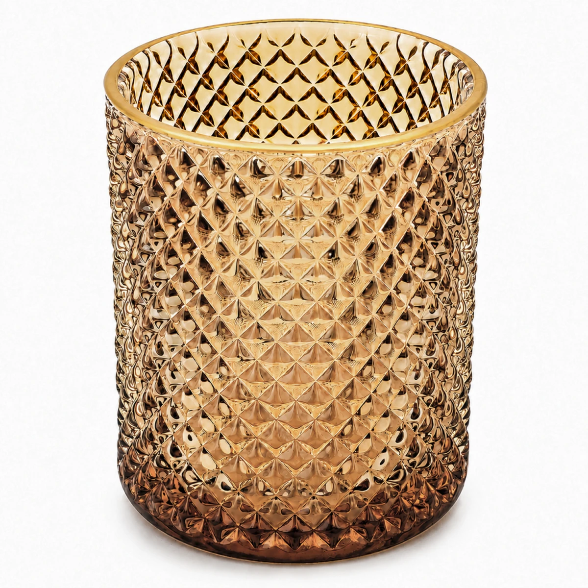 700ml - Paris Vaso de Vidrio con diseño Diamante - Frasco para Velas - Ámbar Transparente con Oro - Candle Craft