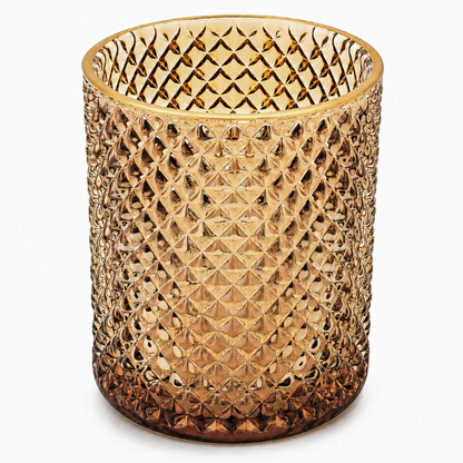 700ml - Paris Vaso de Vidrio con diseño Diamante - Frasco para Velas - Ámbar Transparente con Oro - Candle Craft