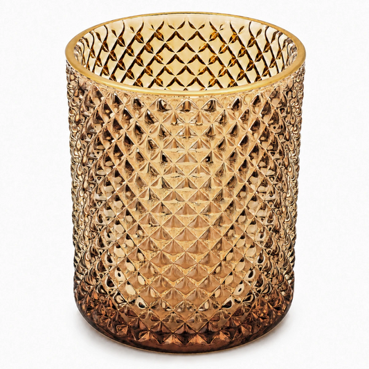 700ml - Paris Vaso de Vidrio con diseño Diamante - Frasco para Velas - Ámbar Transparente con Oro - Candle Craft