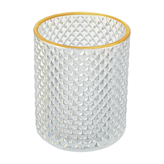 700ml - París Vaso de Vidrio con diseño Diamante - Frasco para Velas - Cristal Transparente con Oro - Candle Craft