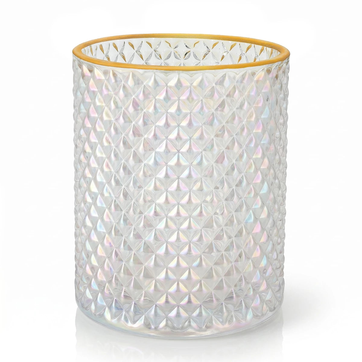 700ml - París Vaso de Vidrio con diseño Diamante - Frasco para Velas - Tornasol Transparente con Oro - Candle Craft