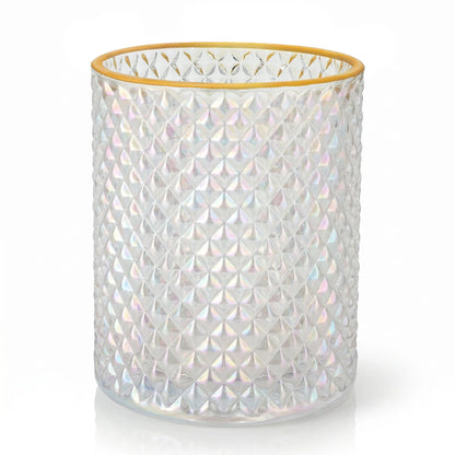 700ml - París Vaso de Vidrio con diseño Diamante - Frasco para Velas - Tornasol Transparente con Oro - Candle Craft